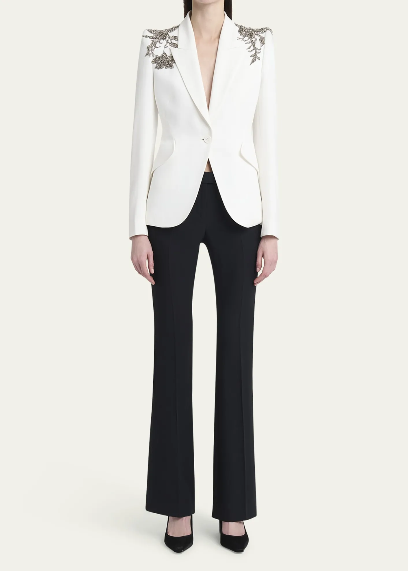 McQueenCrystal Embellished Shoulder Single-Breasted Blazer