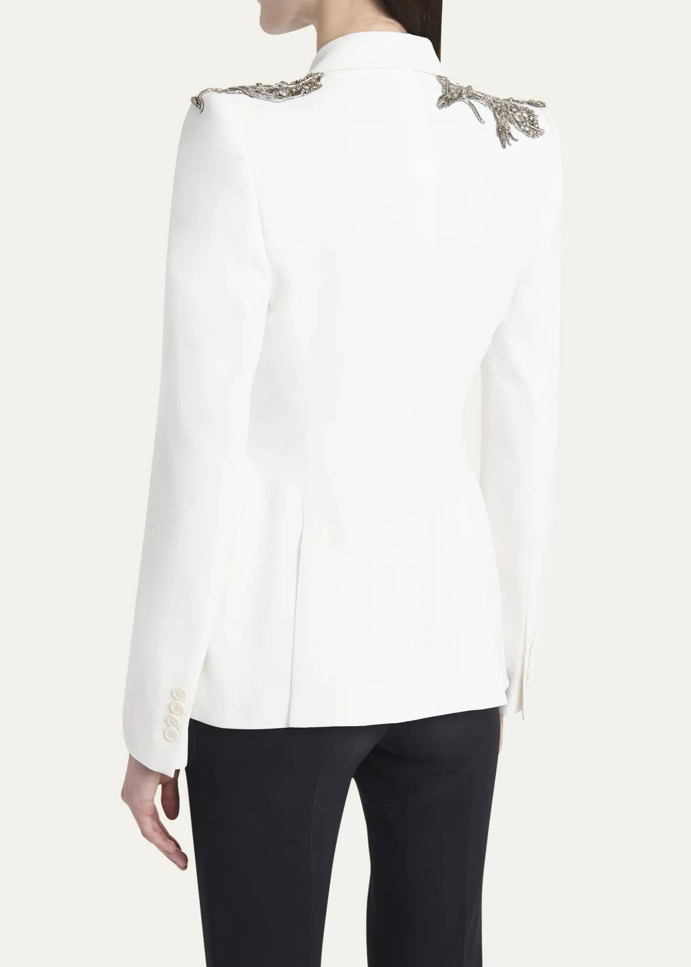 McQueenCrystal Embellished Shoulder Single-Breasted Blazer
