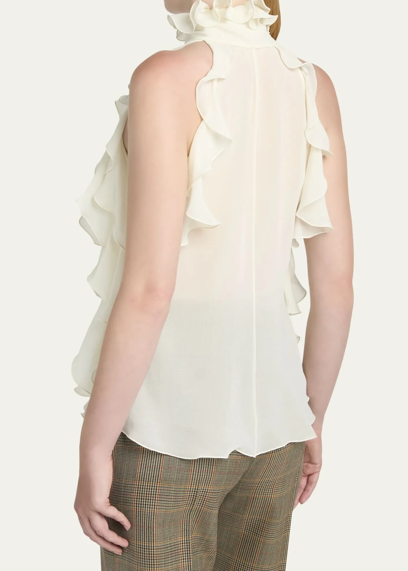 McQueenCutout Ruffle Silk Georgette Top