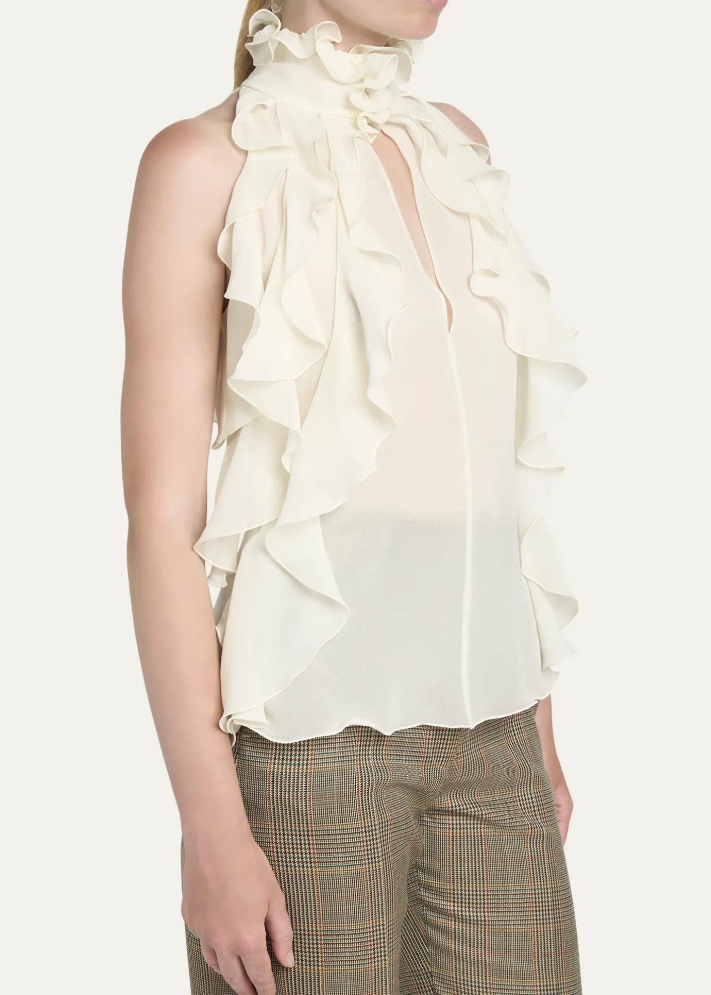 McQueenCutout Ruffle Silk Georgette Top