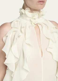 McQueenCutout Ruffle Silk Georgette Top