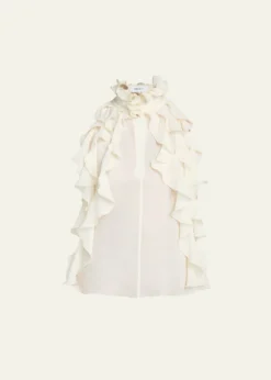 McQueenCutout Ruffle Silk Georgette Top
