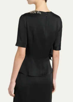McQueenEmbroidered Lace Draped Silk Top