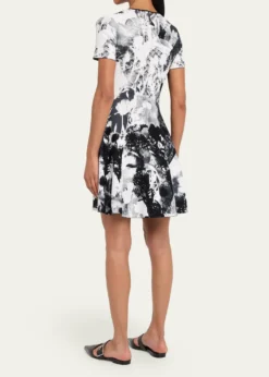 McQueenFloral Jacquard Short-Sleeve Mini Dress