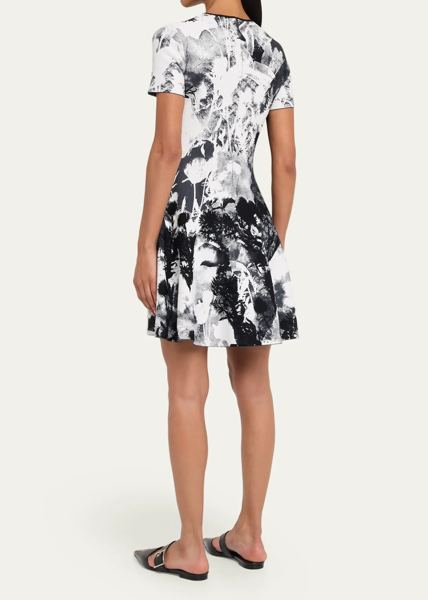 McQueenFloral Jacquard Short-Sleeve Mini Dress