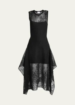 McQueenFloral Lace Semi-Sheer Sleeveless Dress