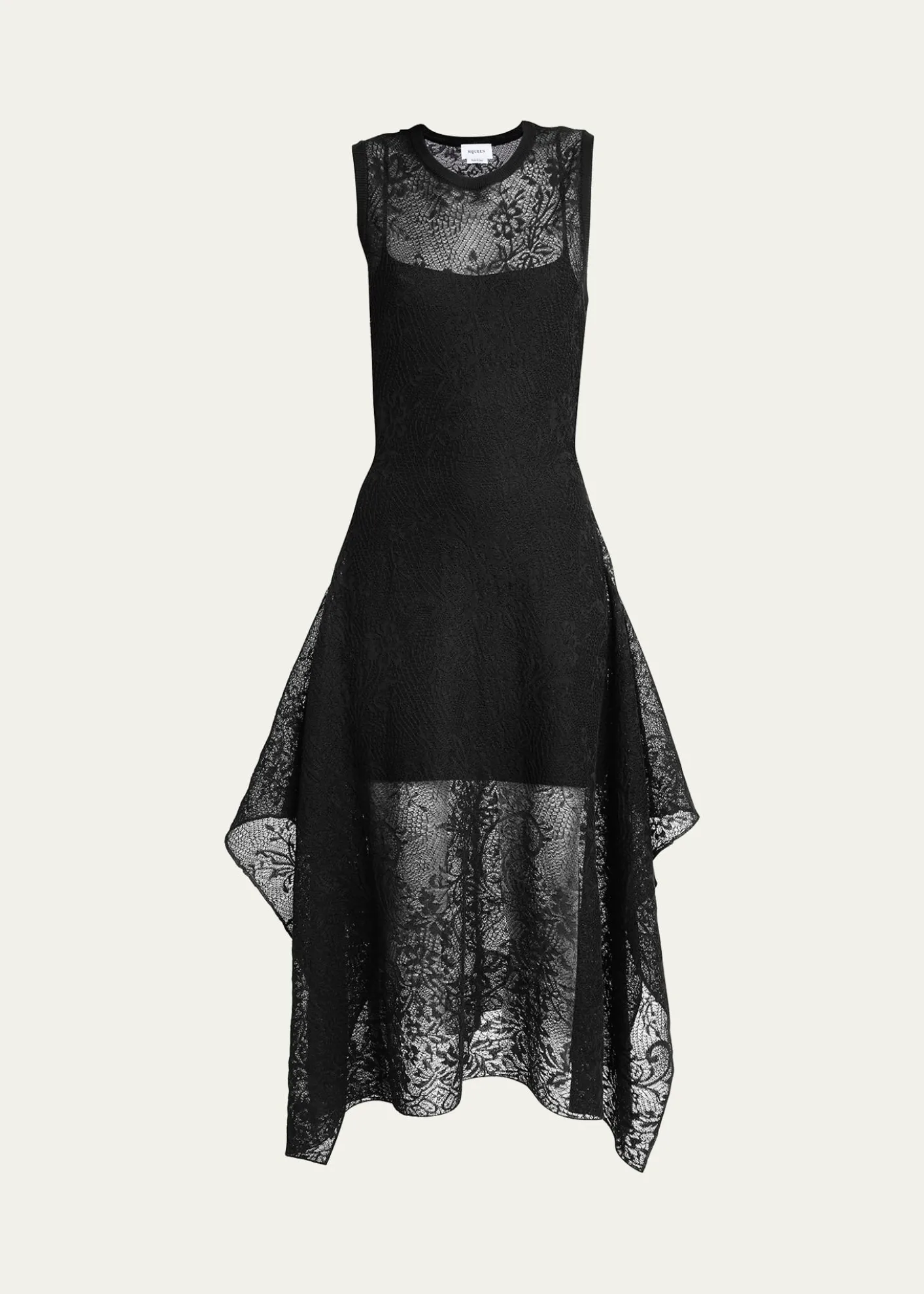 McQueenFloral Lace Semi-Sheer Sleeveless Dress