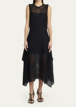 McQueenFloral Lace Semi-Sheer Sleeveless Dress