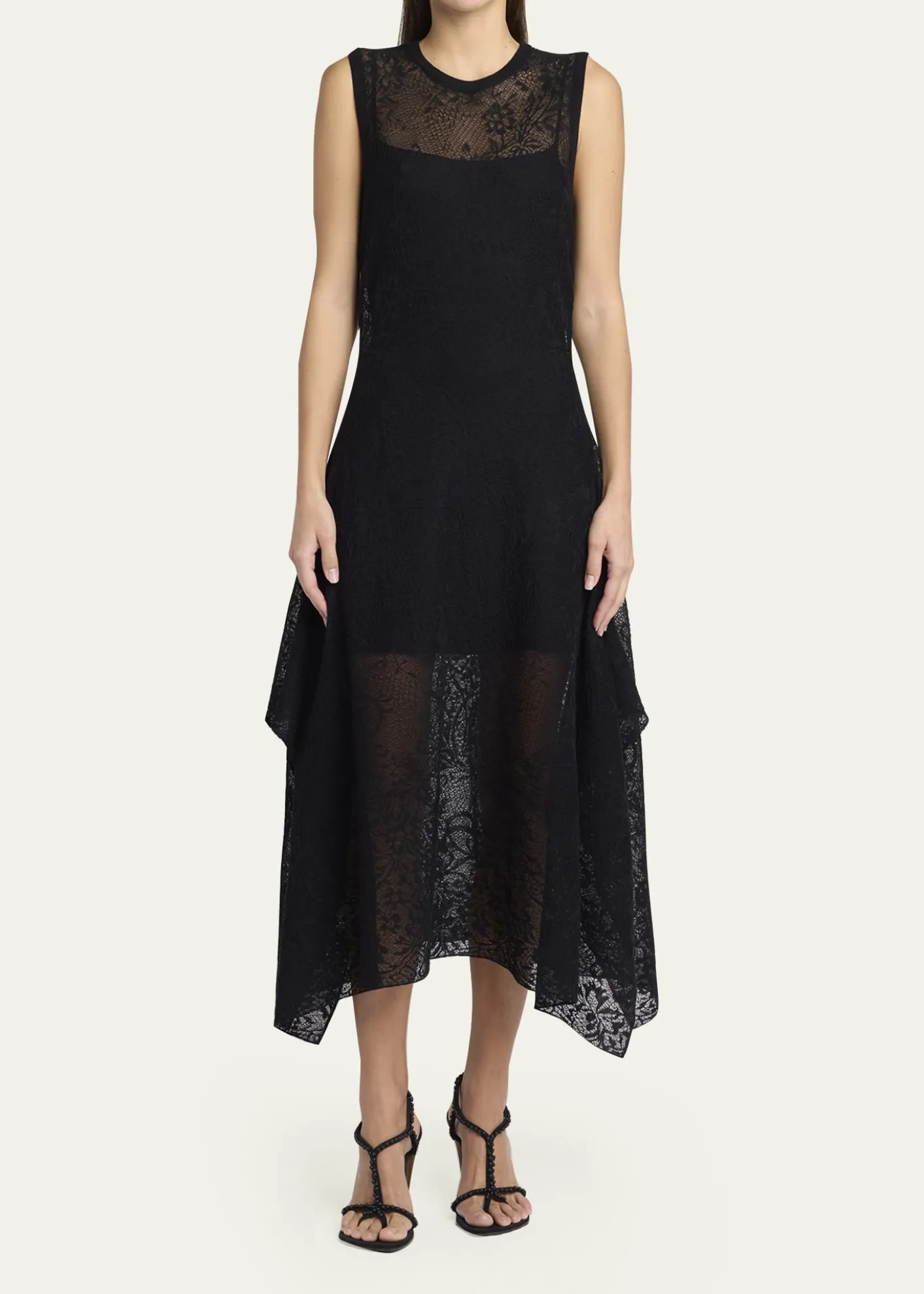 McQueenFloral Lace Semi-Sheer Sleeveless Dress