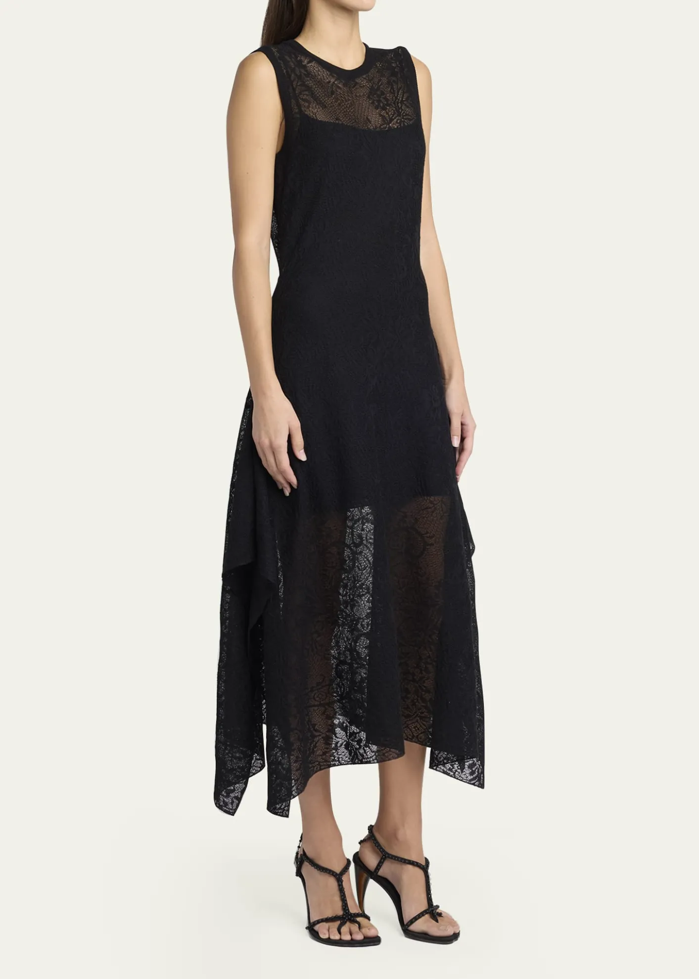 McQueenFloral Lace Semi-Sheer Sleeveless Dress