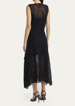 McQueenFloral Lace Semi-Sheer Sleeveless Dress