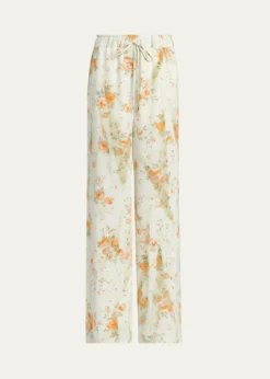 McQueenFloral Silk Straight-Leg Pajama Trousers