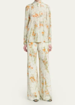 McQueenFloral Silk Straight-Leg Pajama Trousers