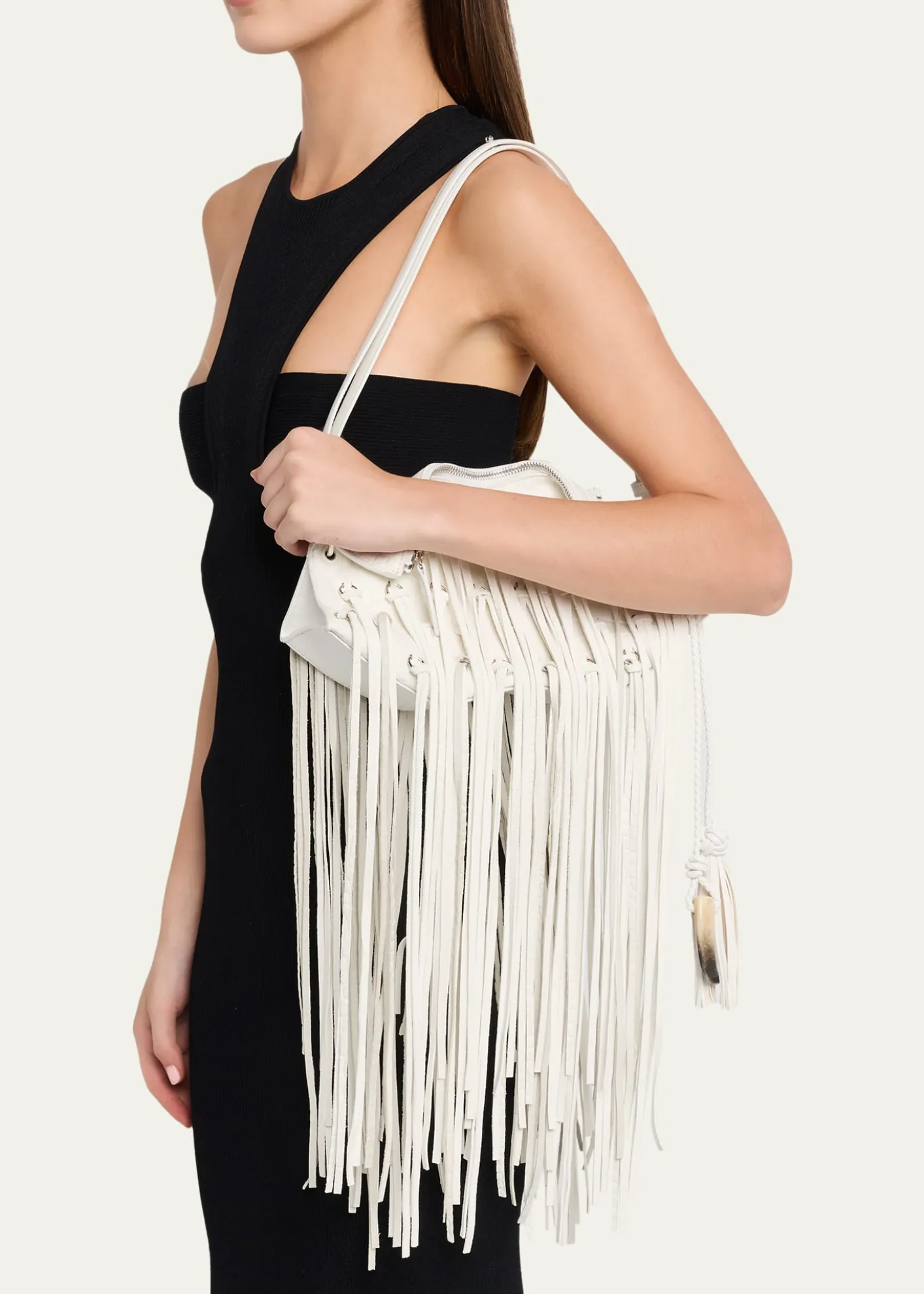 McQueenFringed Croc-Embossed Leather Shoulder Bag