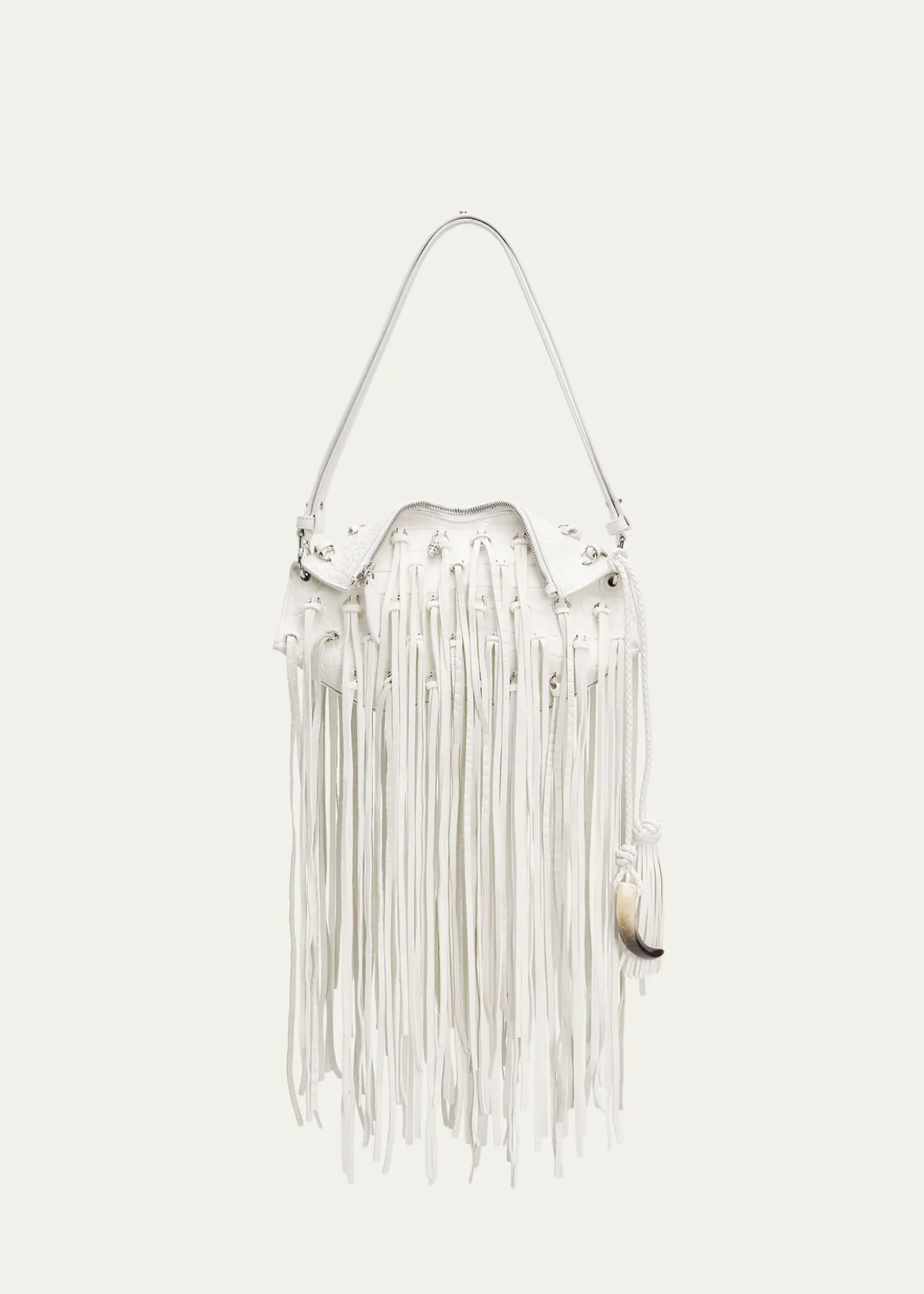 McQueenFringed Croc-Embossed Leather Shoulder Bag