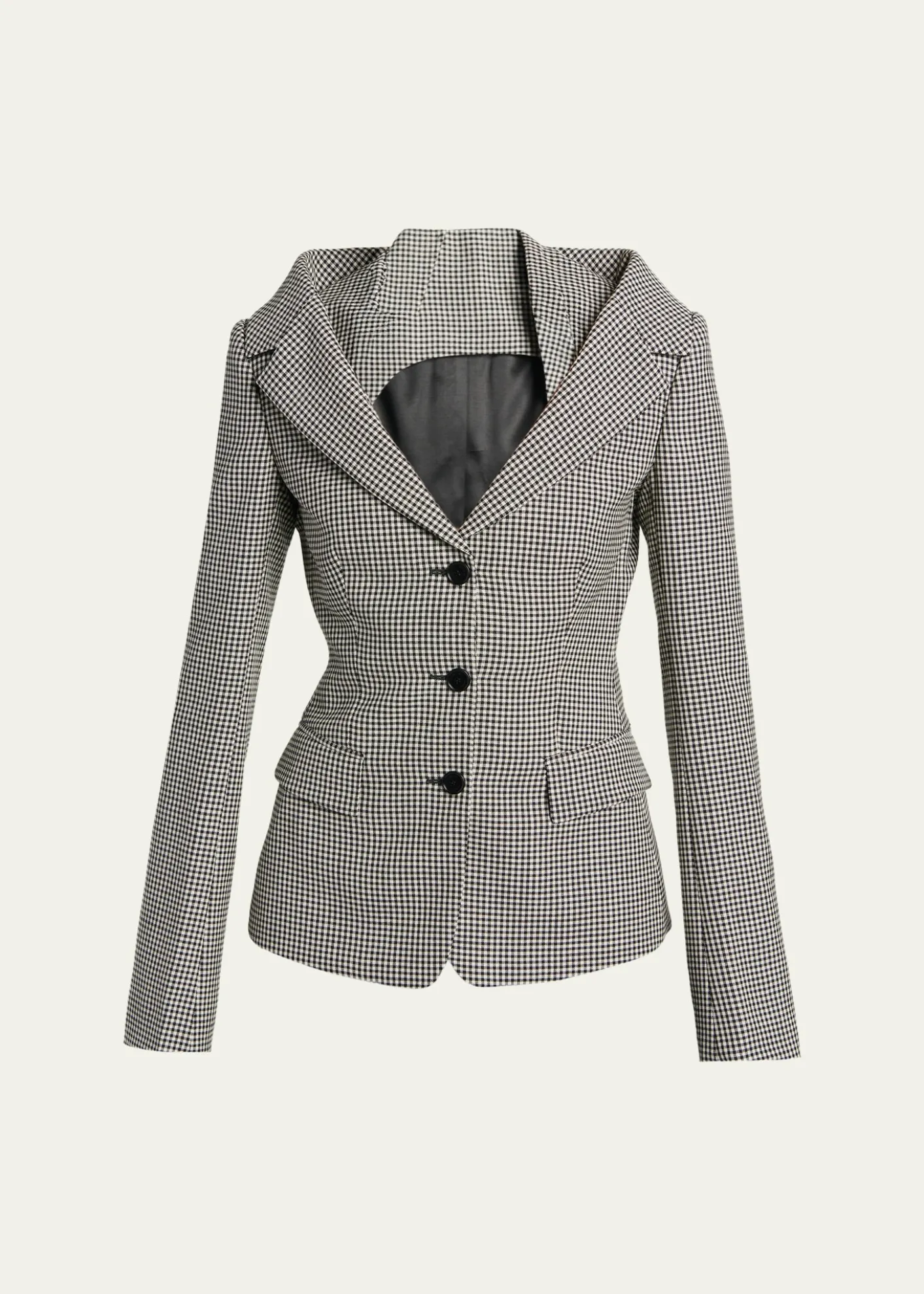 McQueenGingham Off-The-Shoulder Single-Breasted Jacket