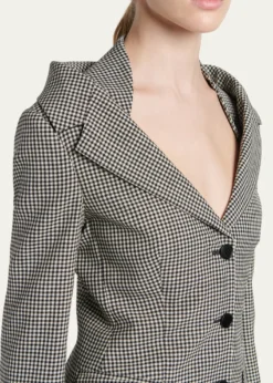 McQueenGingham Off-The-Shoulder Single-Breasted Jacket