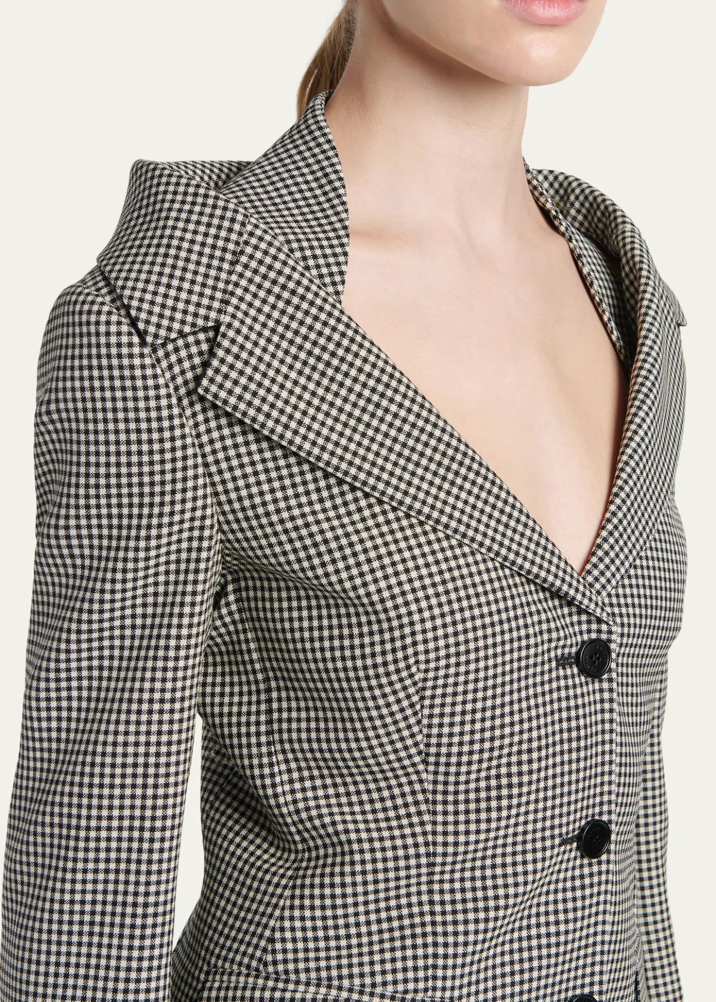 McQueenGingham Off-The-Shoulder Single-Breasted Jacket