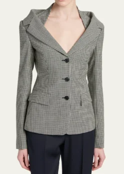 McQueenGingham Off-The-Shoulder Single-Breasted Jacket