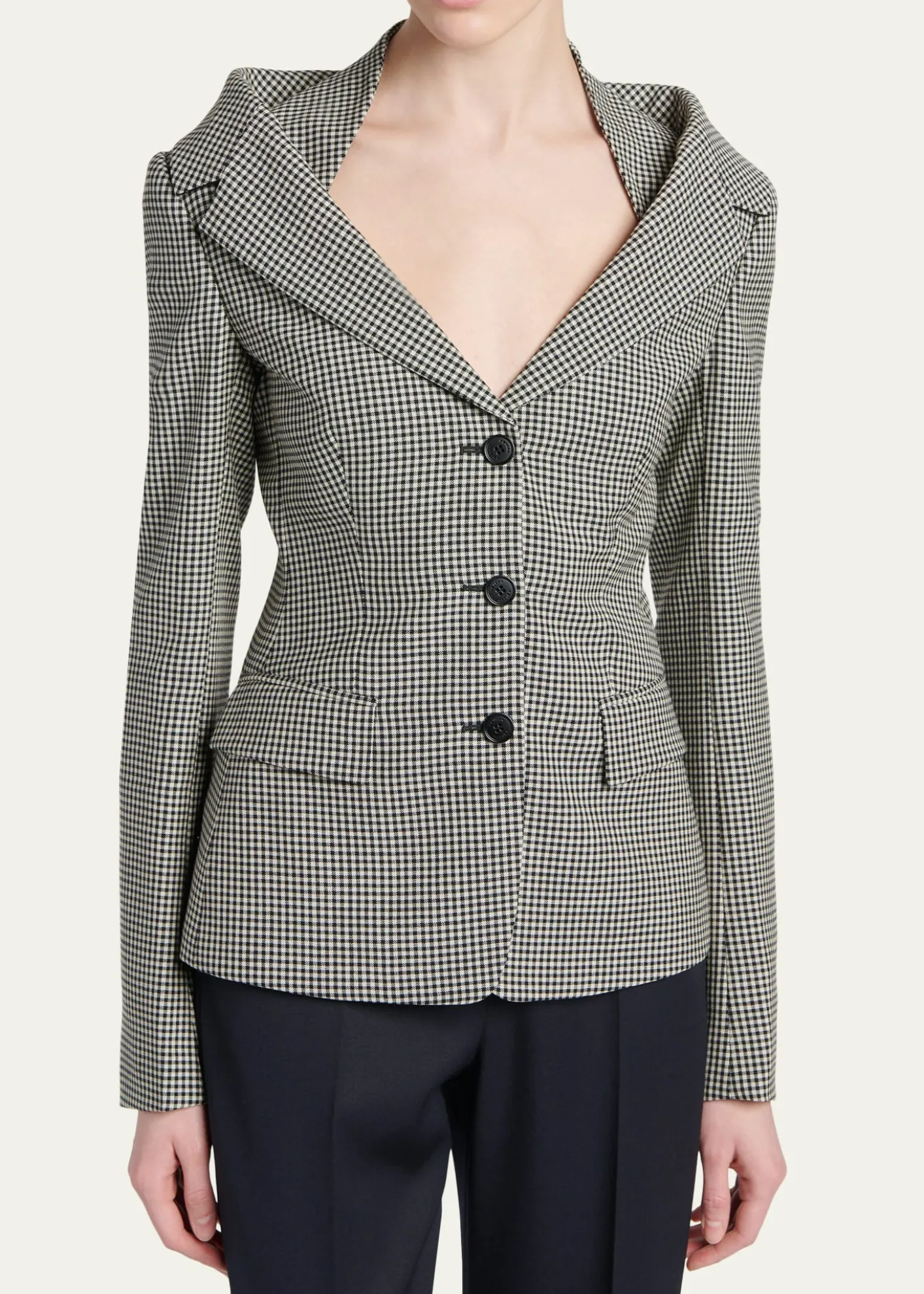 McQueenGingham Off-The-Shoulder Single-Breasted Jacket