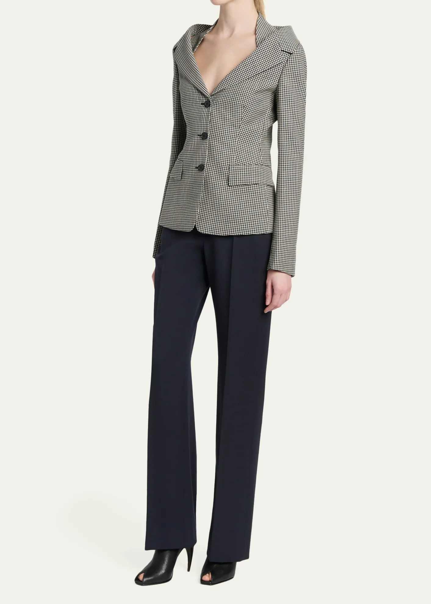 McQueenGingham Off-The-Shoulder Single-Breasted Jacket