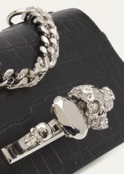 McQueenJeweled Croc-Embossed Leather Shoulder Bag