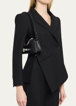 McQueenJeweled Croc-Embossed Leather Shoulder Bag