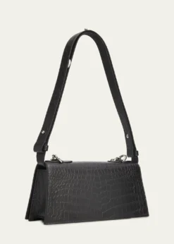 McQueenJeweled Croc-Embossed Leather Shoulder Bag