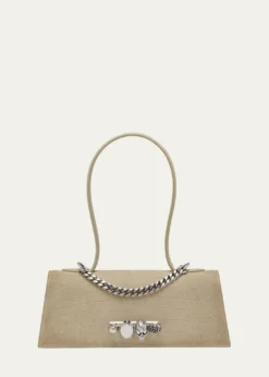 McQueenJewelled Croc-Embossed Suede Top-Handle Bag