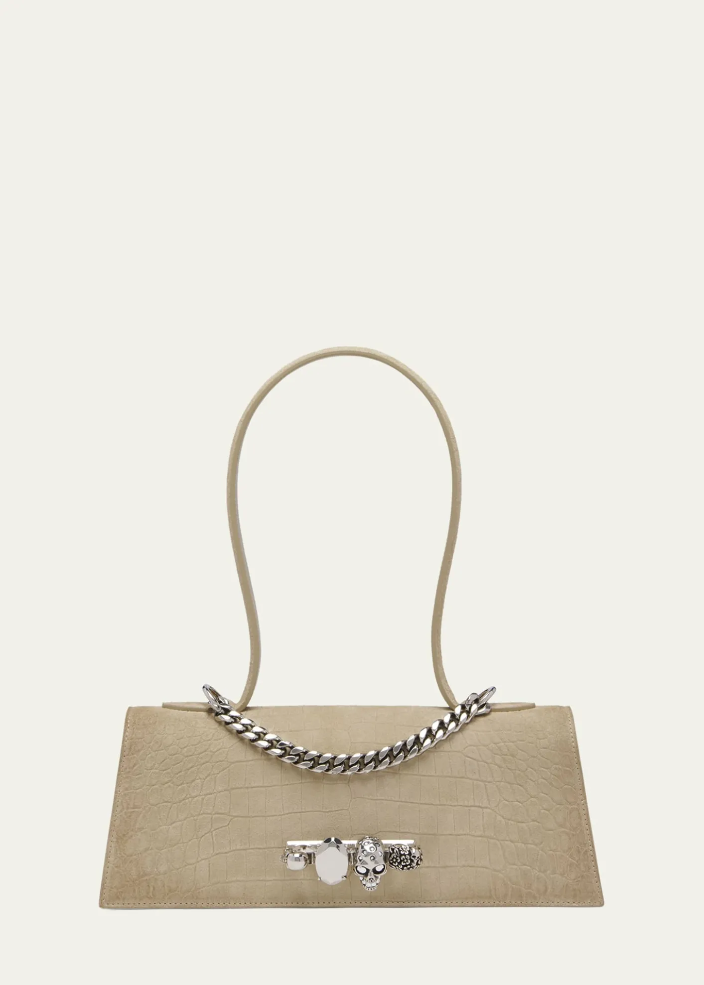 McQueenJewelled Croc-Embossed Suede Top-Handle Bag