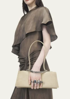 McQueenJewelled Croc-Embossed Suede Top-Handle Bag