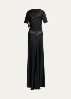 McQueenLace-Inset Draped Satin Evening Dress
