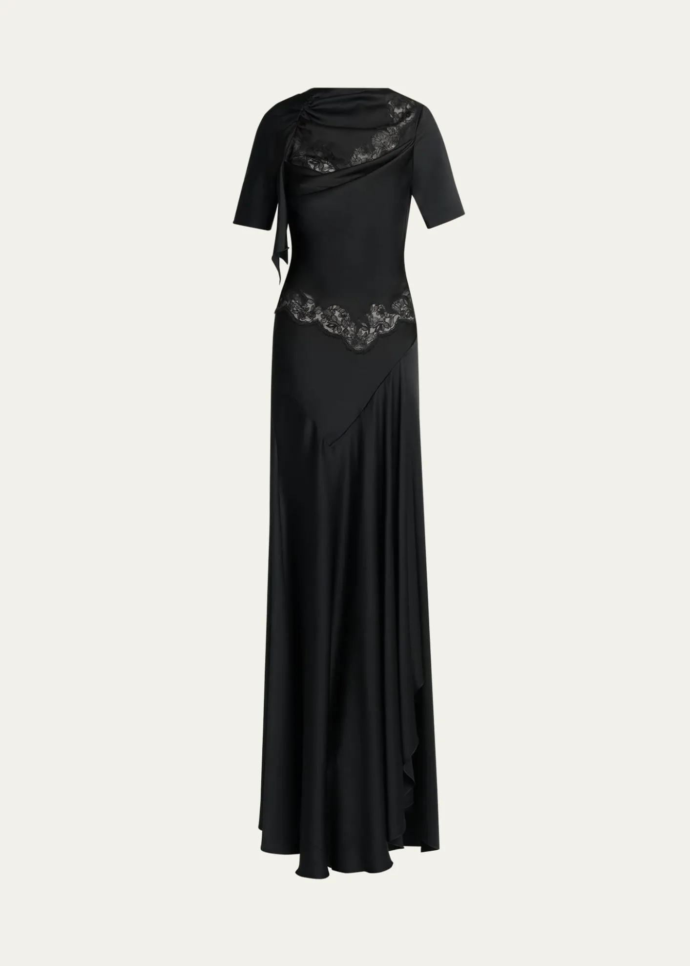 McQueenLace-Inset Draped Satin Evening Dress