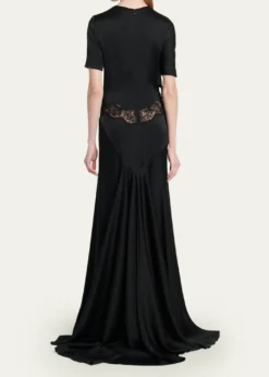 McQueenLace-Inset Draped Satin Evening Dress