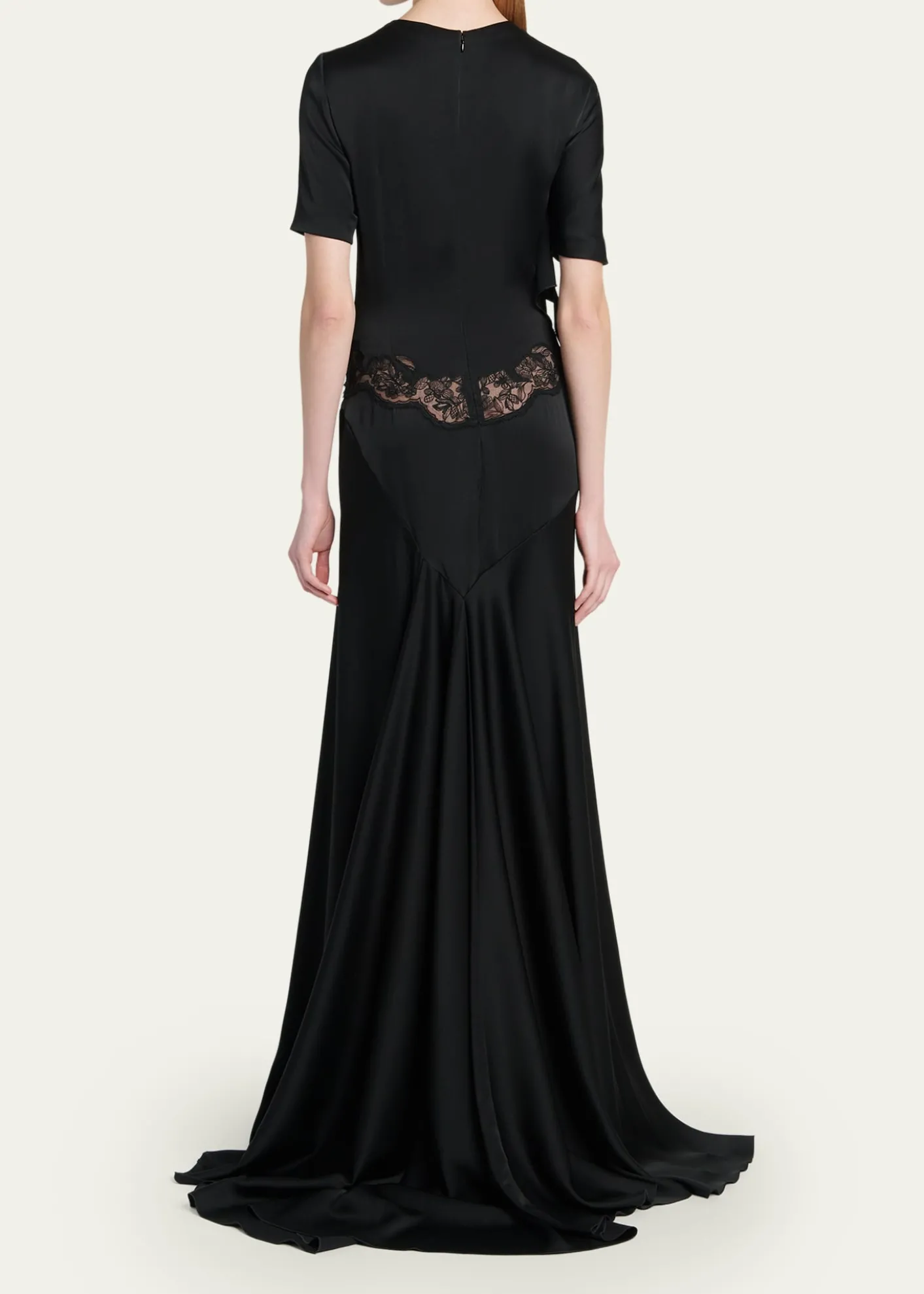 McQueenLace-Inset Draped Satin Evening Dress