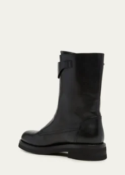 McQueenMen's Biker Leather Center-Zip Buckle Boots