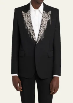 McQueenMen's Crystal Embroidery Single-Breasted Sport Coat