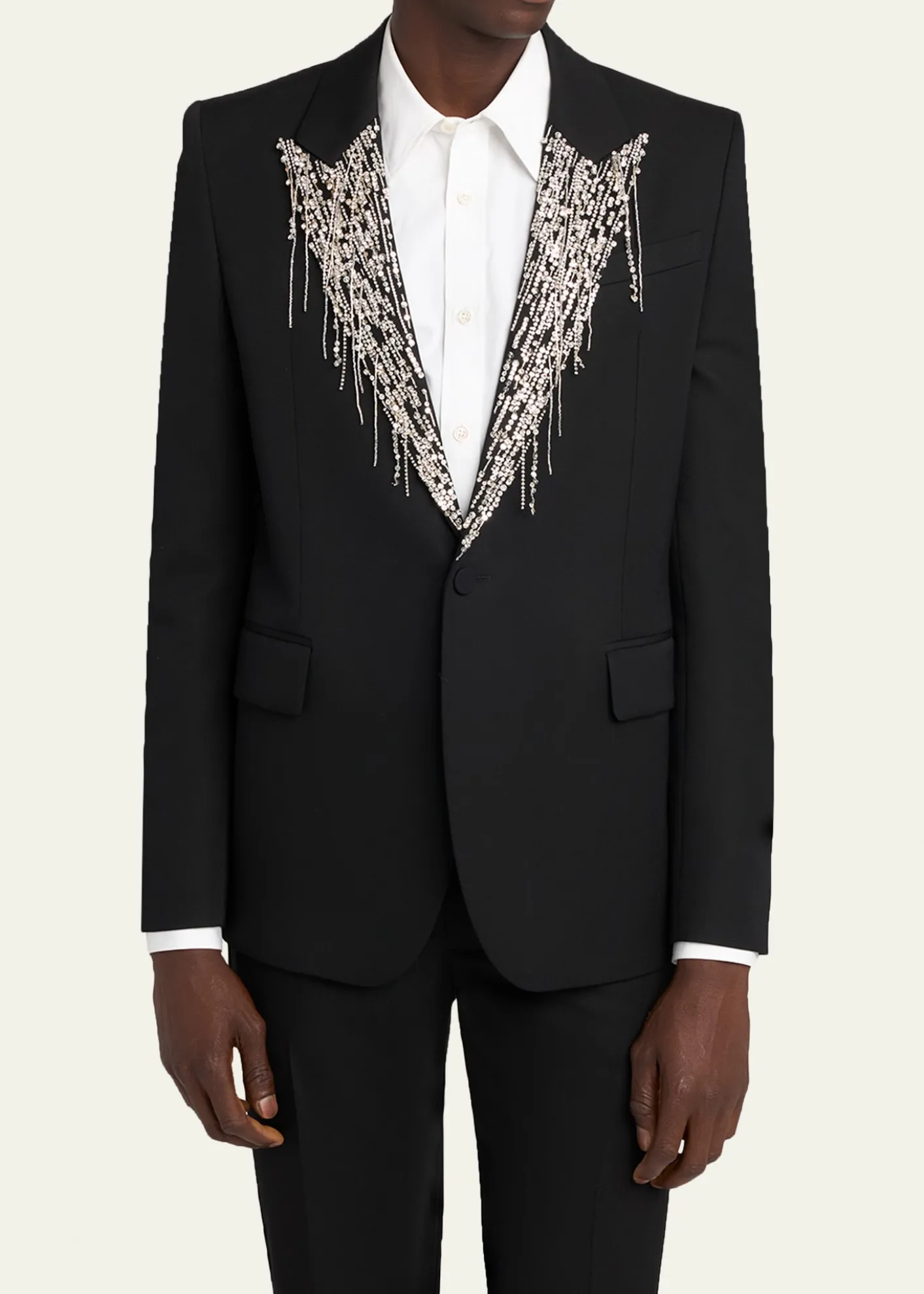 McQueenMen's Crystal Embroidery Single-Breasted Sport Coat