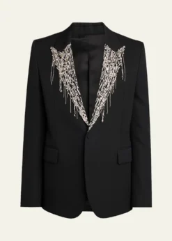 McQueenMen's Crystal Embroidery Single-Breasted Sport Coat