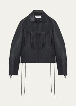McQueenMen's Western Fringe-Trim Leather Jacket