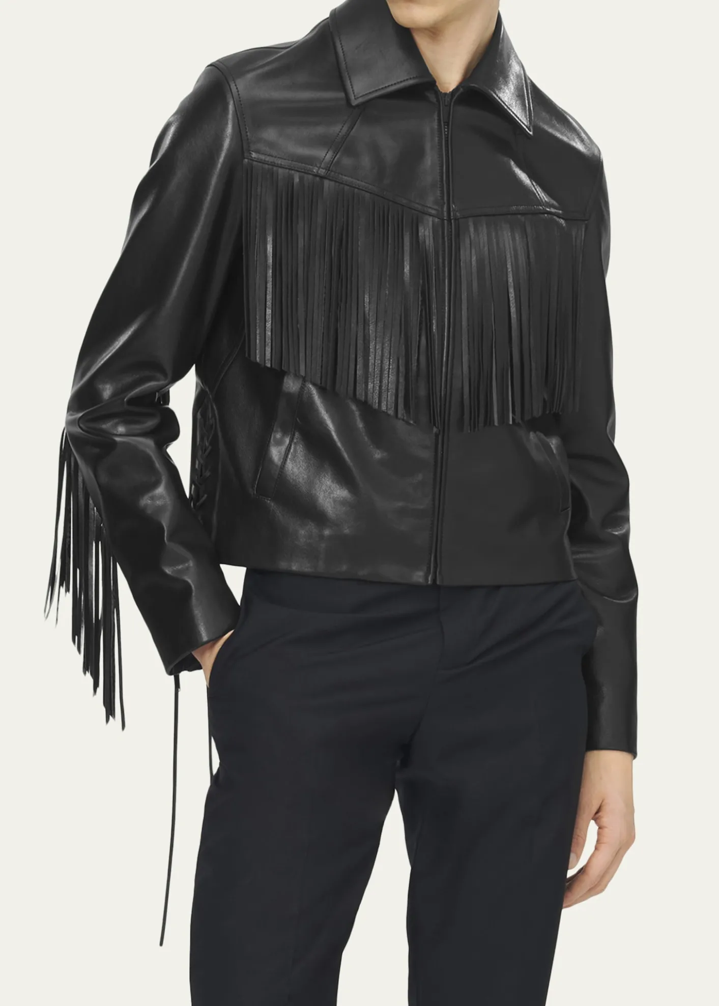 McQueenMen's Western Fringe-Trim Leather Jacket