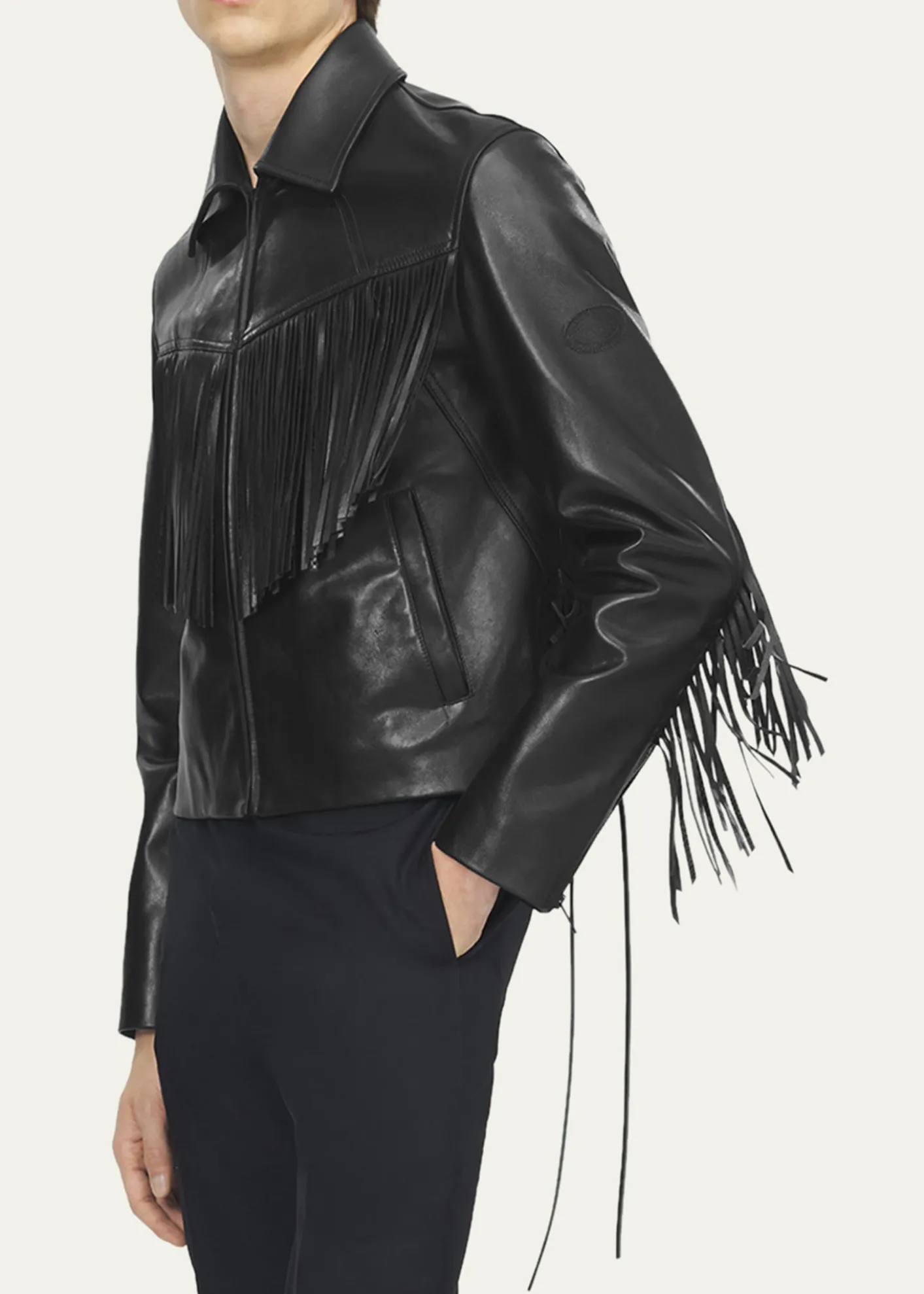 McQueenMen's Western Fringe-Trim Leather Jacket