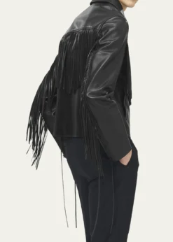 McQueenMen's Western Fringe-Trim Leather Jacket