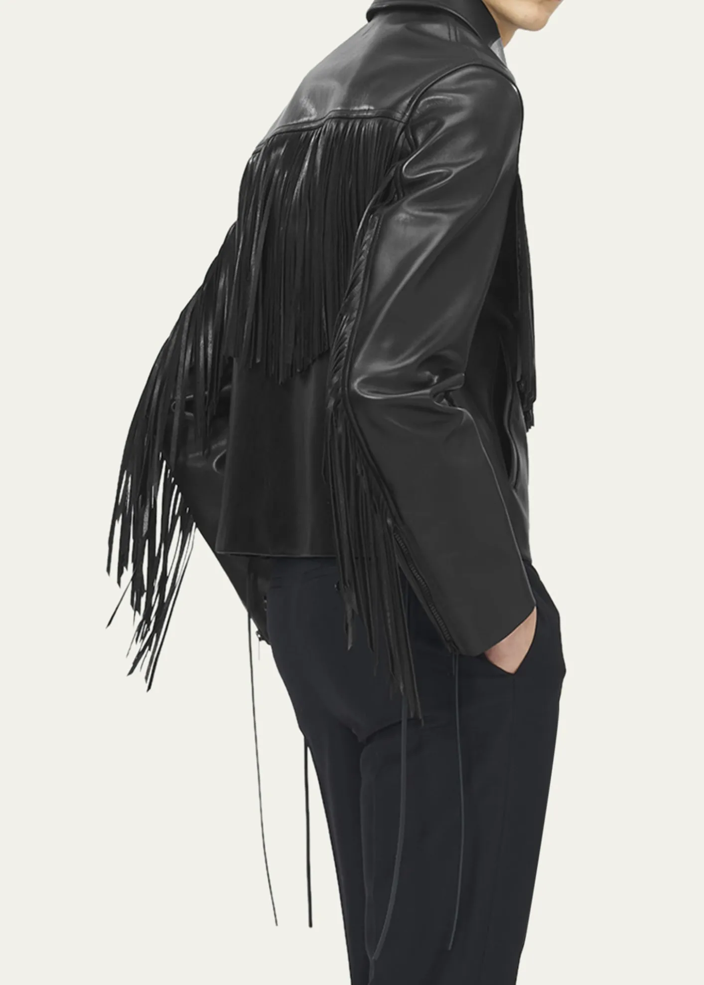 McQueenMen's Western Fringe-Trim Leather Jacket