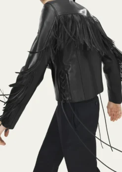 McQueenMen's Western Fringe-Trim Leather Jacket