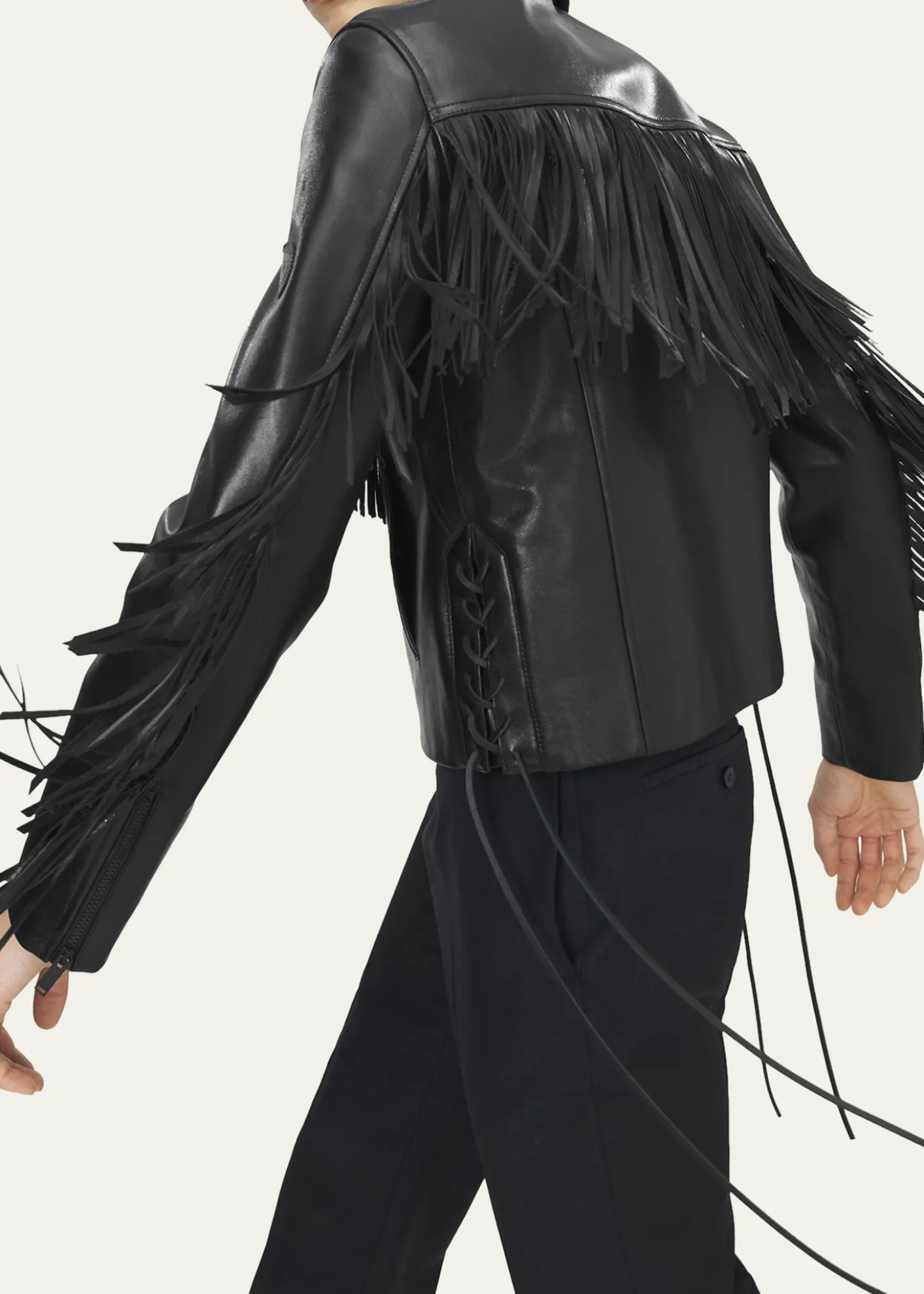 McQueenMen's Western Fringe-Trim Leather Jacket