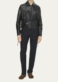 McQueenMen's Western Fringe-Trim Leather Jacket