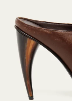 McQueen105mm Horn Leather Peep-Toe Mules