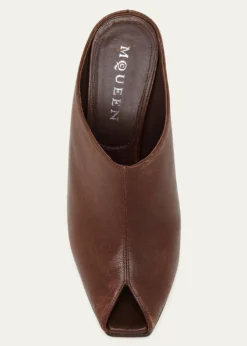McQueen105mm Horn Leather Peep-Toe Mules