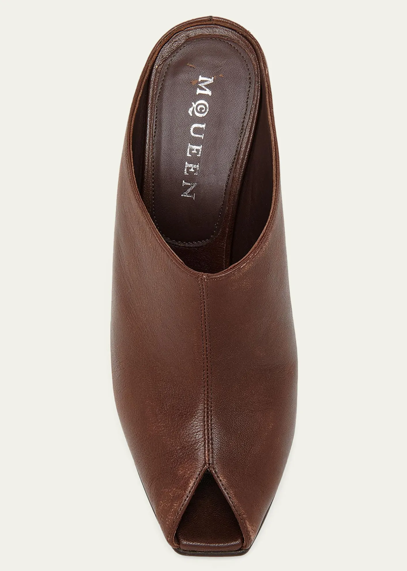 McQueen105mm Horn Leather Peep-Toe Mules